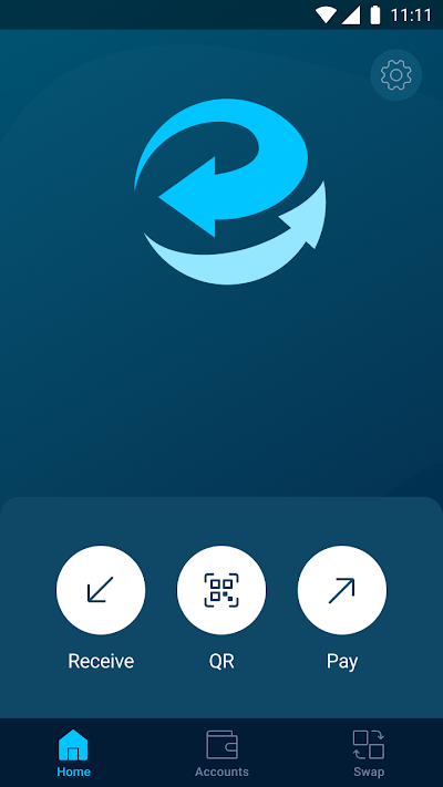 Tela inicial do app SideSwap com os botões Receive, QR e Pay