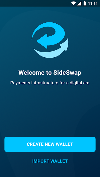 Tela inicial do app SideSwap com a opção Create New Wallet